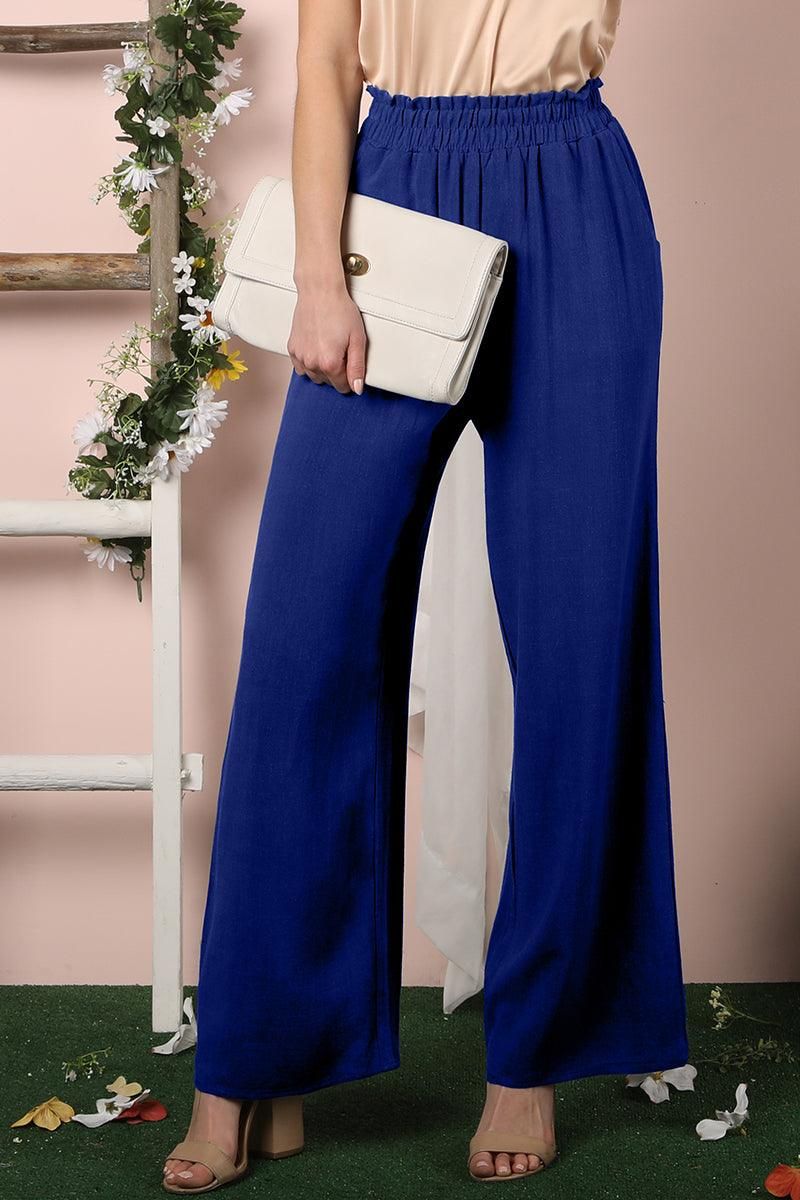 EASY PULL ON COTTON LINEN PANTS WITH SIDE POCKET - Doublju