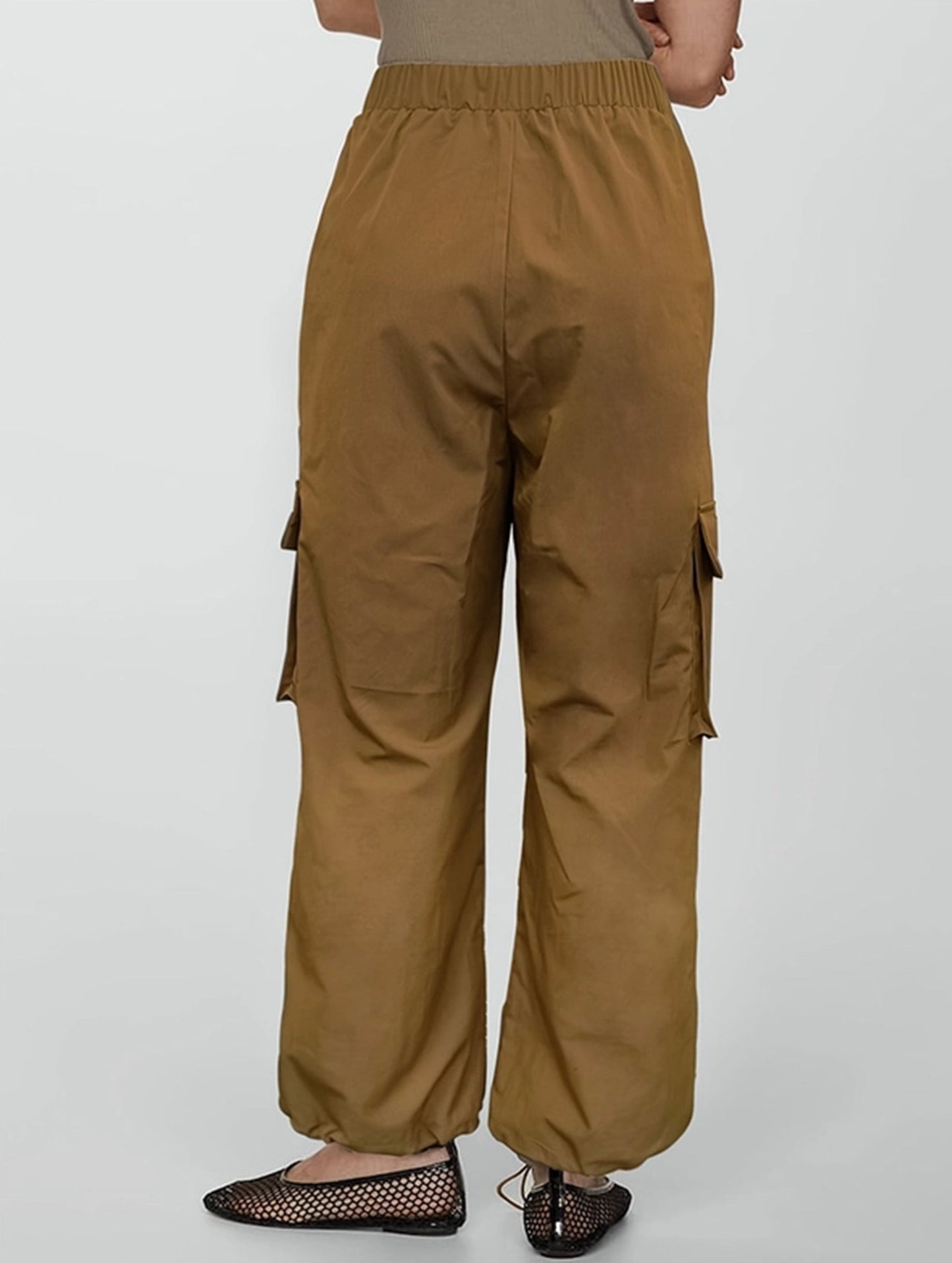 Casual loose cargo pants with ankle elastic strap