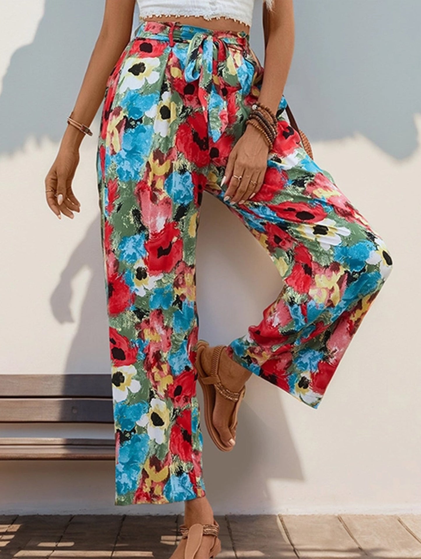 Personalized printed high-waisted casual pants