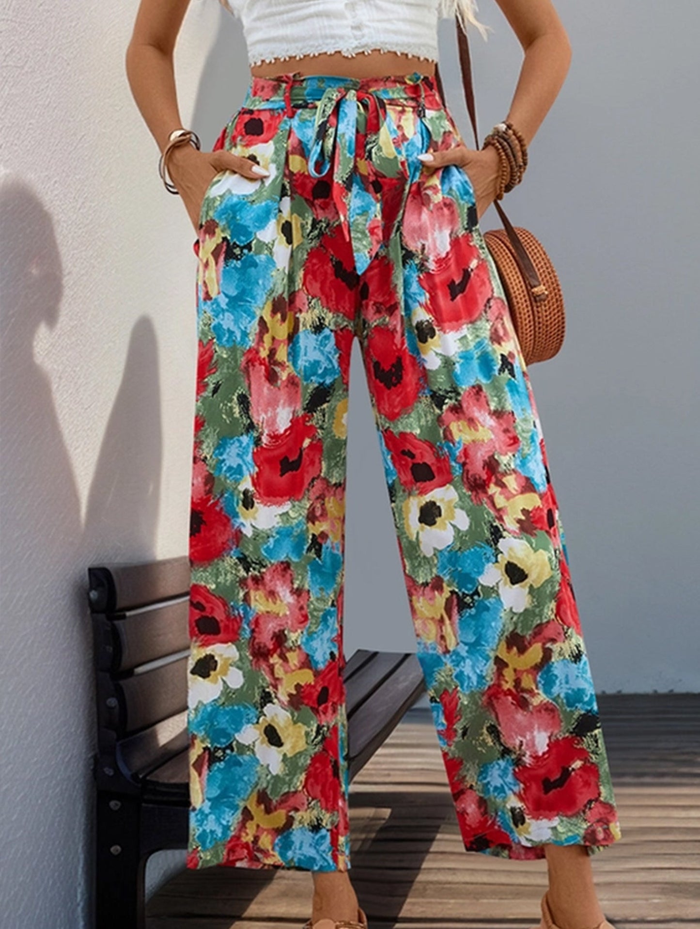 Personalized printed high-waisted casual pants