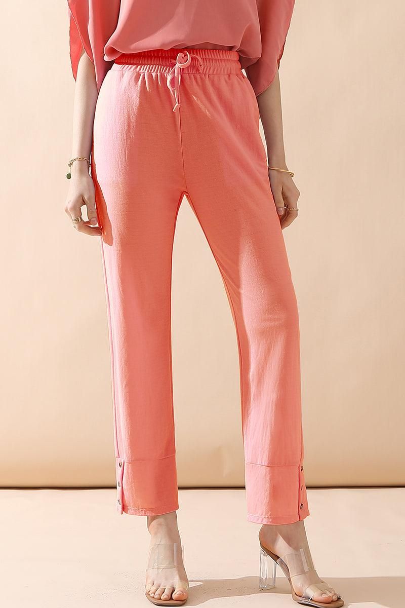 BANDED LONG LEG STRAGHIT PANTS WITH POCKET - Doublju