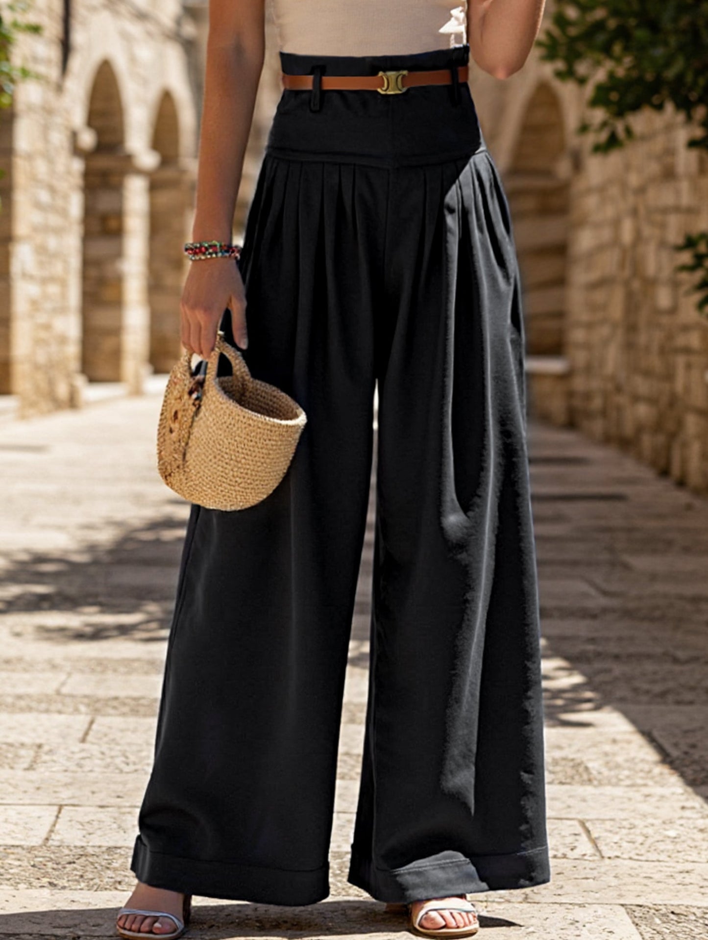 High-Waisted Wide-Leg Pants ??Solid Color, Casual & Chic, S??œXL