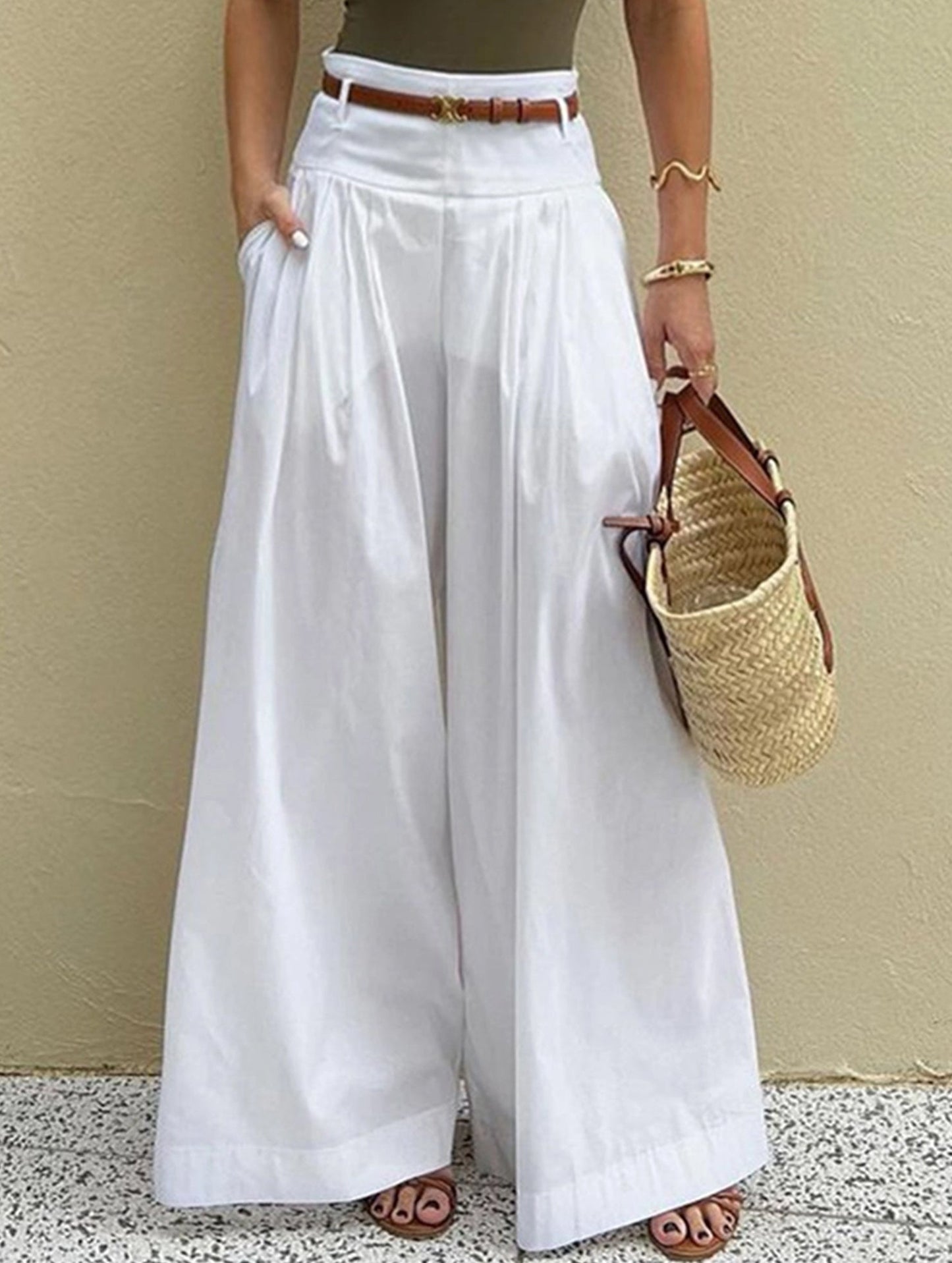 High-Waisted Wide-Leg Pants ??Solid Color, Casual & Chic, S??œXL