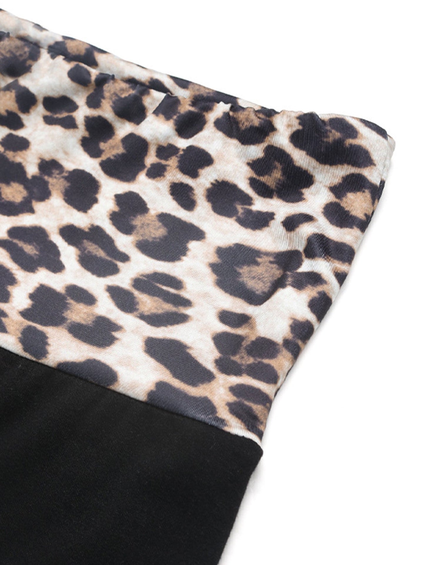 Color-blocking leopard print wide-leg pants