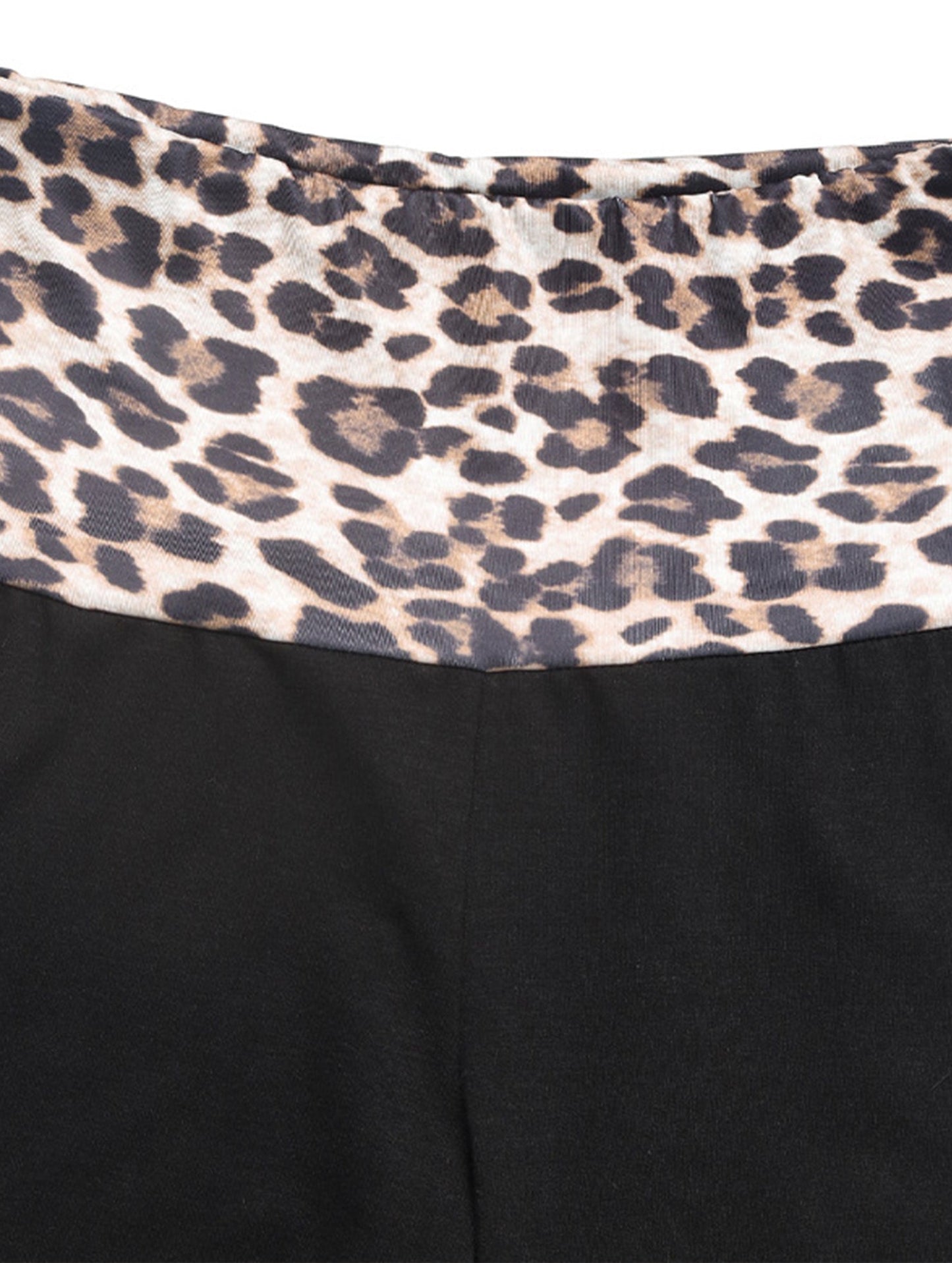 Color-blocking leopard print wide-leg pants