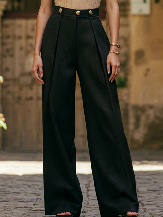 High-waisted straight-cut casual trousers