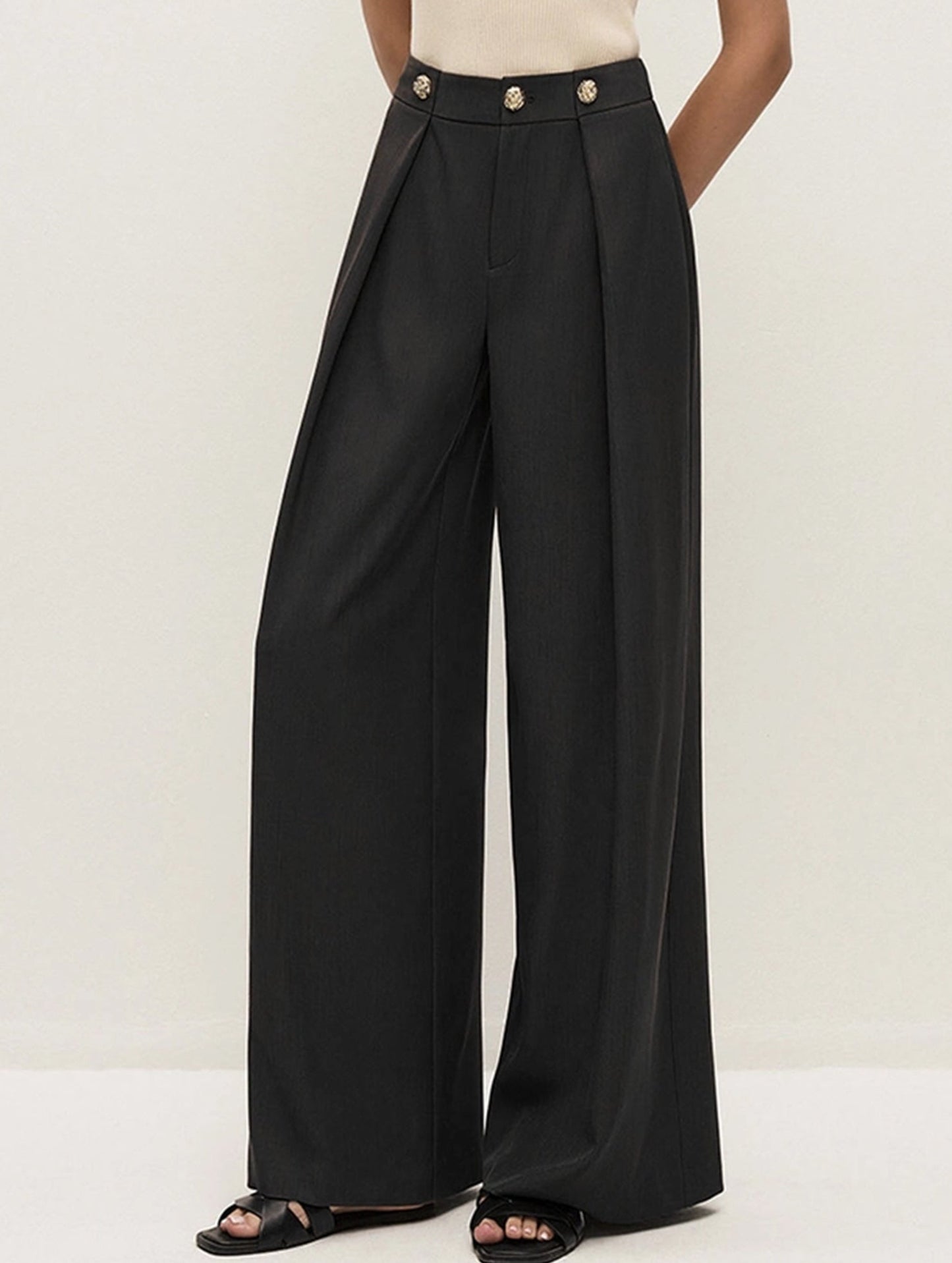 High-waisted straight-cut casual trousers