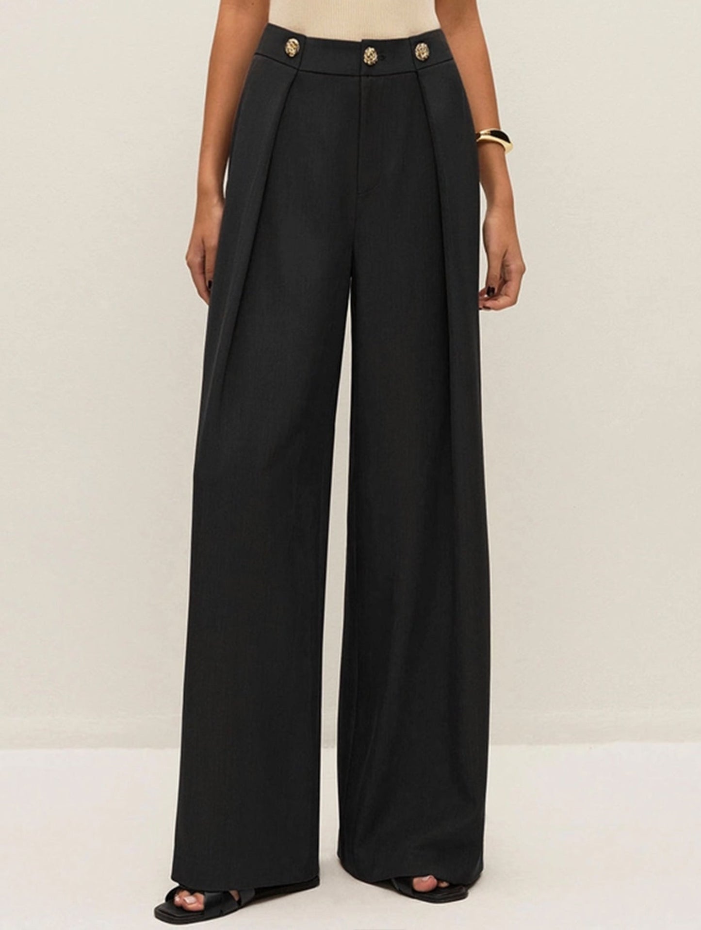 High-waisted straight-cut casual trousers