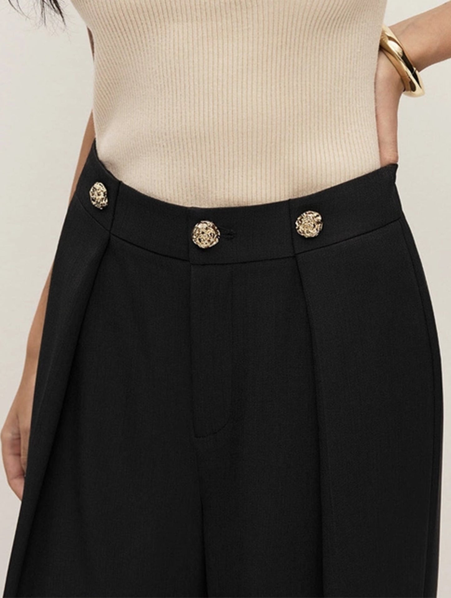 High-waisted straight-cut casual trousers