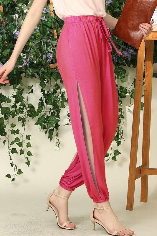 LOOSE FIT SIDE SLIT DETAILED LONG PANT - Doublju