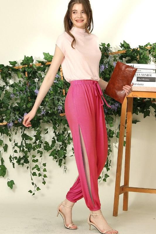 LOOSE FIT SIDE SLIT DETAILED LONG PANT - Doublju