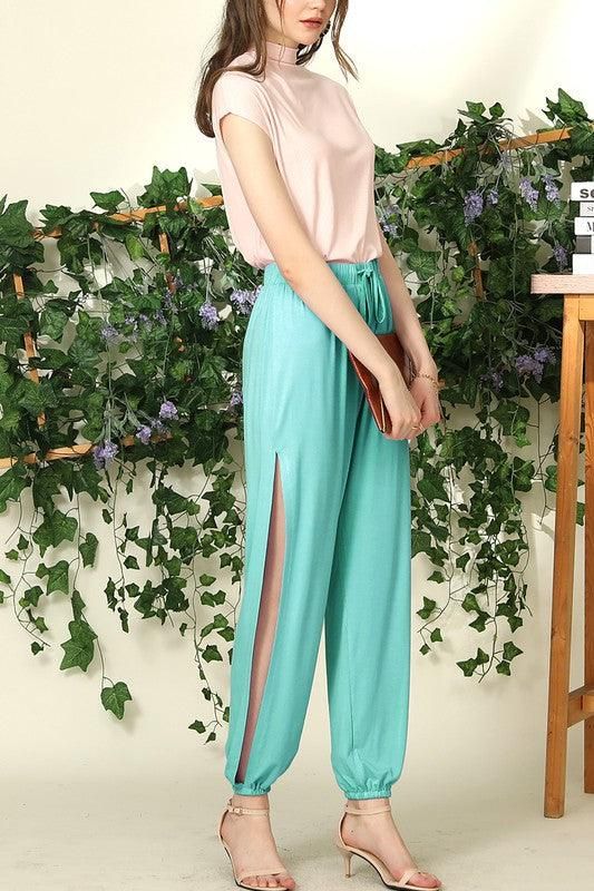 LOOSE FIT SIDE SLIT DETAILED LONG PANT - Doublju
