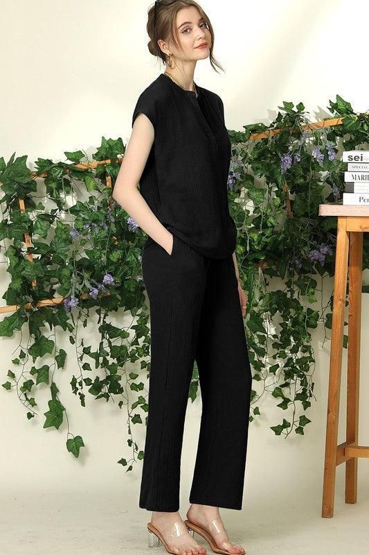 BANDED SMOCKING LONG PANTS - Doublju