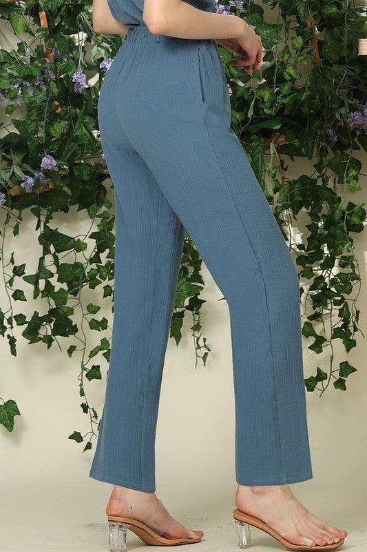 BANDED SMOCKING LONG PANTS - Doublju