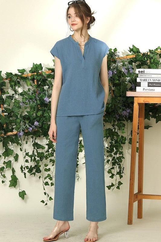 BANDED SMOCKING LONG PANTS - Doublju