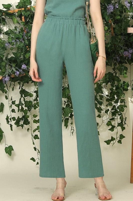 BANDED SMOCKING LONG PANTS - Doublju