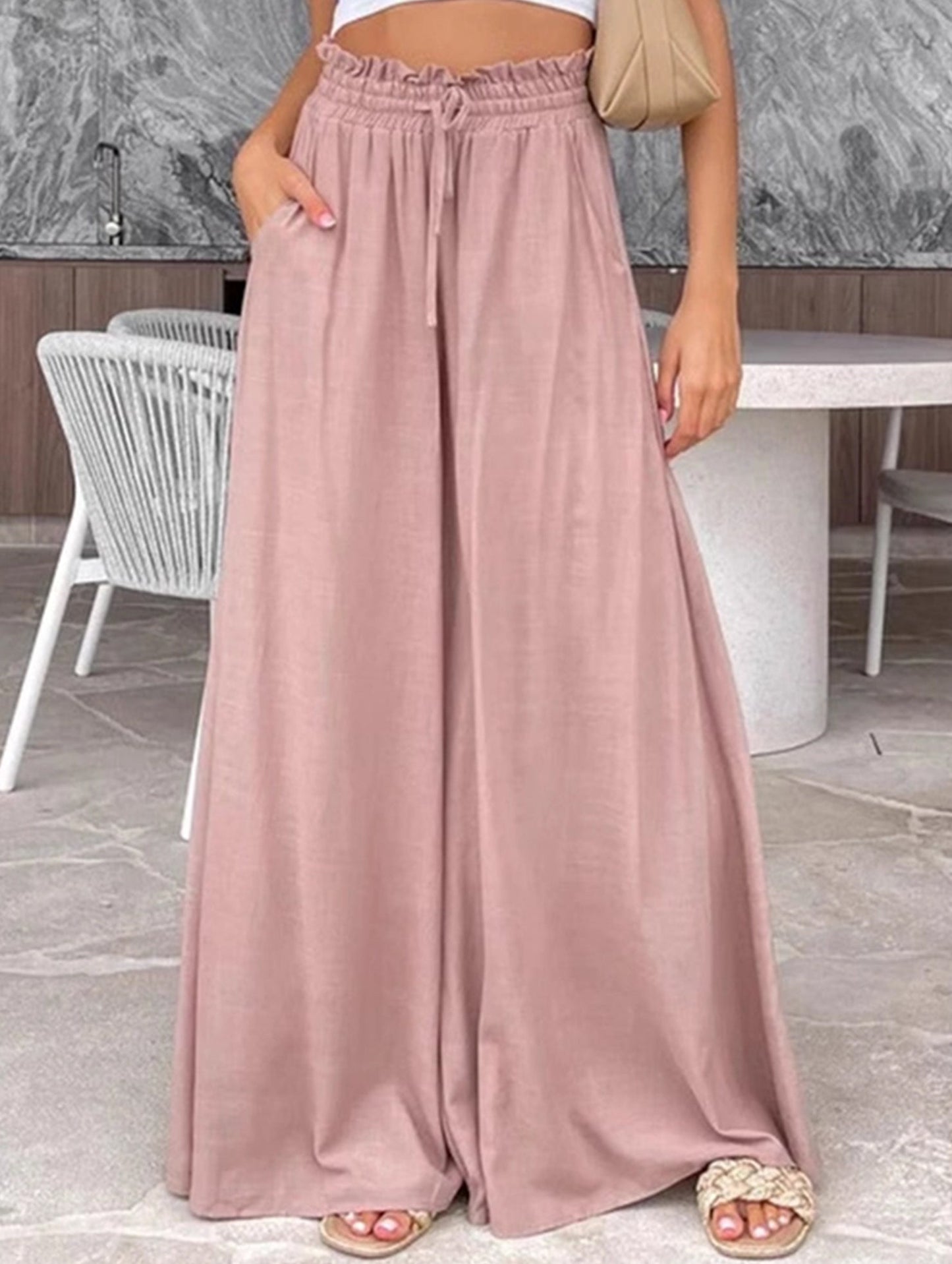 Loose Wide-Leg Pants with Elastic Waist for Comfort