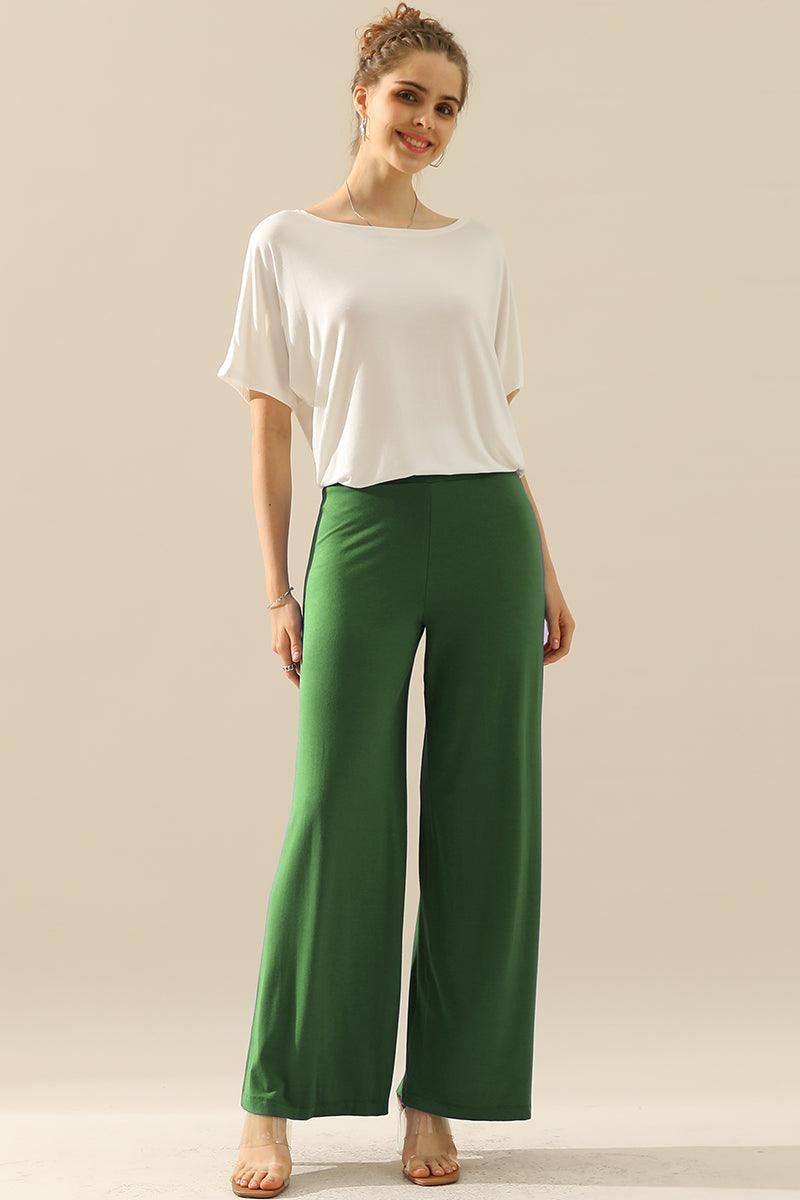HIGH WAIST WIDE LEG PALAZZO LOOSE CASUAL PANTS - Doublju