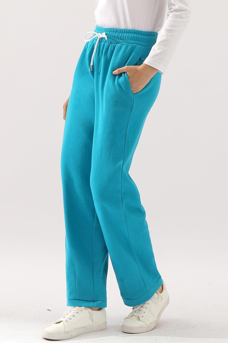 HIGH WAISTED STRAIGHT WIDE LEG LONG SWEAT PANTS - Doublju