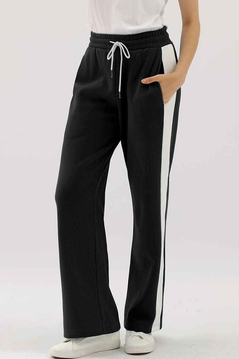 HIGH WAISTED STRAIGHT WIDE LEG LONG SWEAT PANTS - Doublju