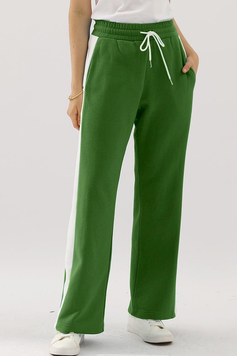 HIGH WAISTED STRAIGHT WIDE LEG LONG SWEAT PANTS - Doublju