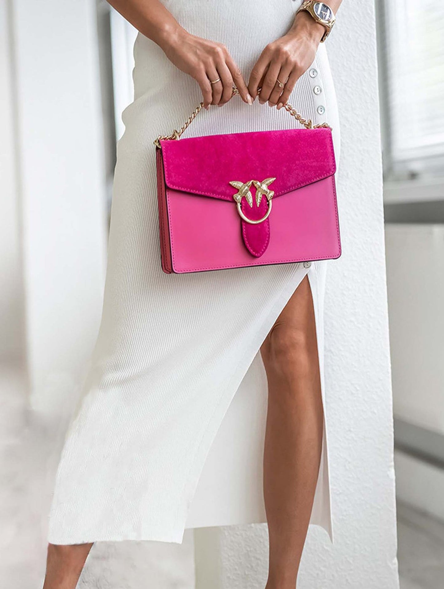 Ribbed slit button skirt