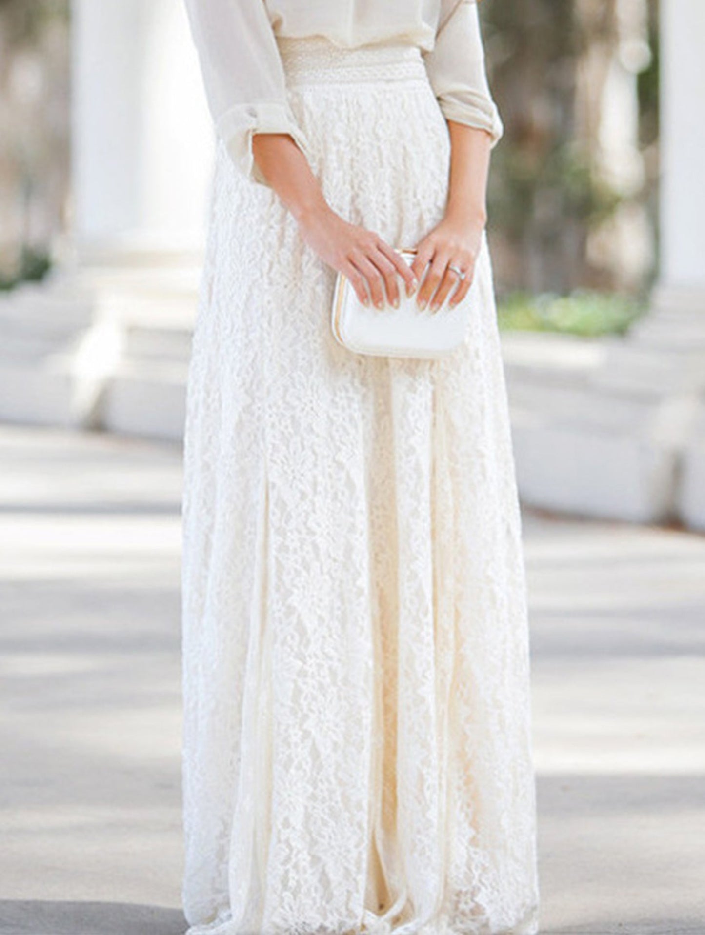 High-waisted hollow lace skirt