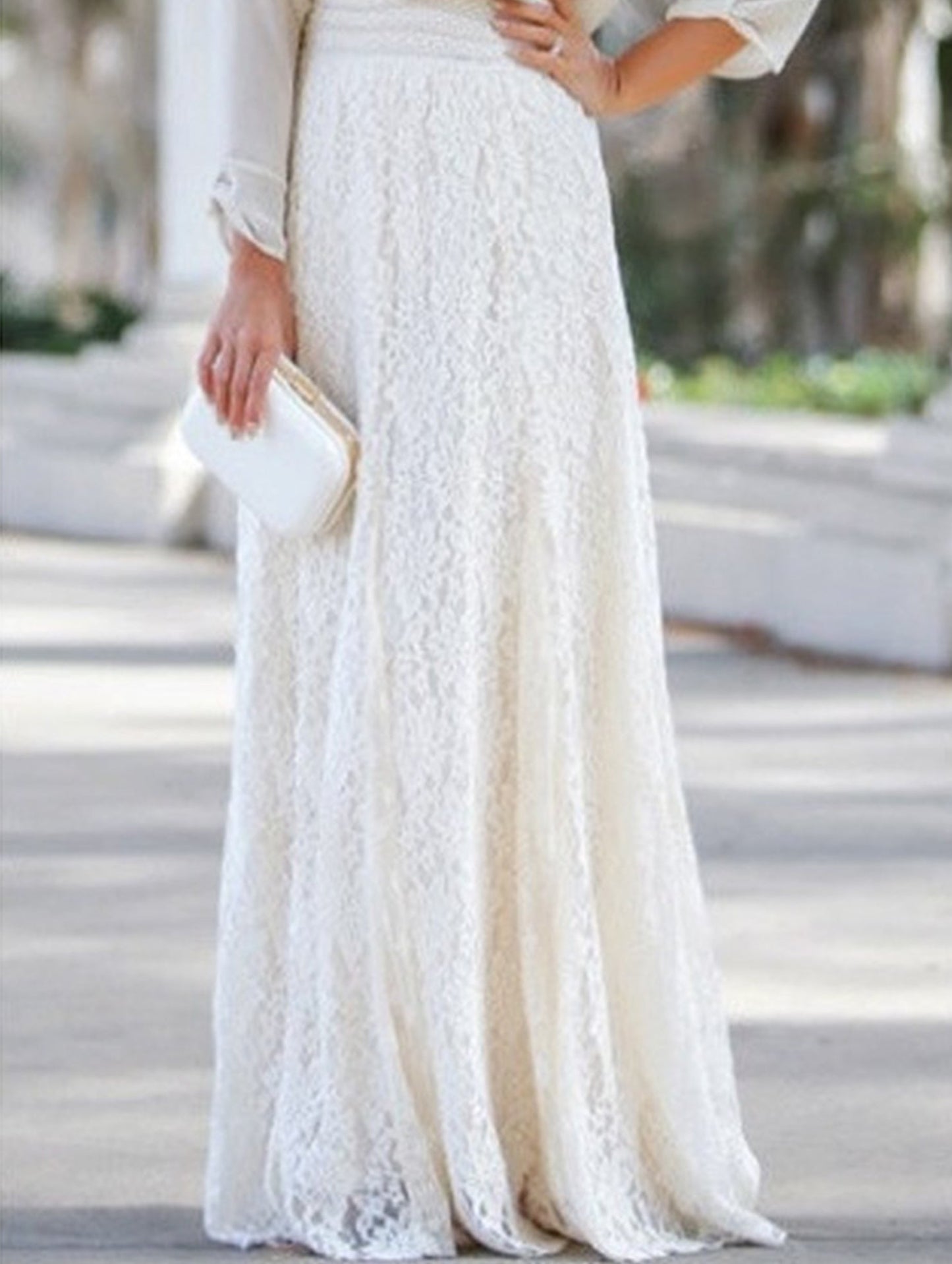 High-waisted hollow lace skirt