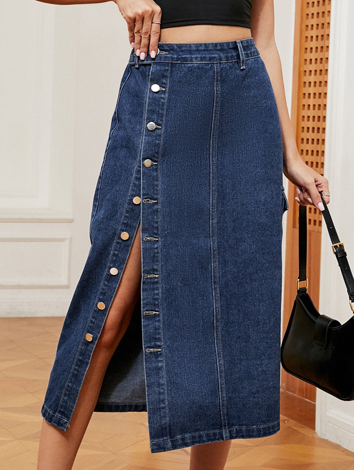 Casual semi-elastic denim work skirt