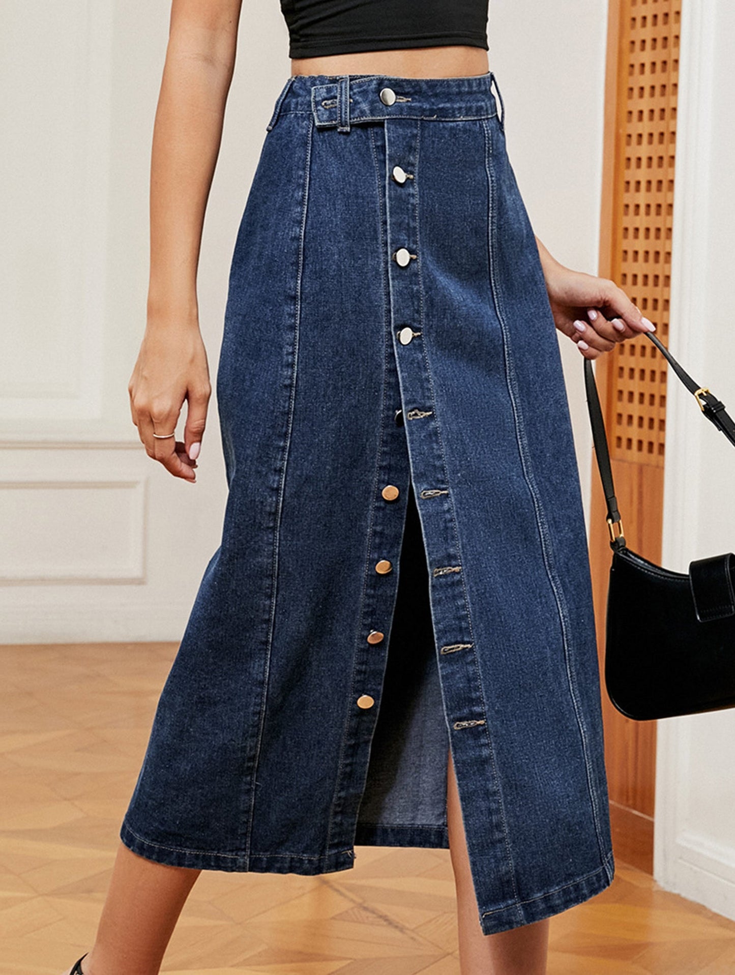 Casual semi-elastic denim work skirt