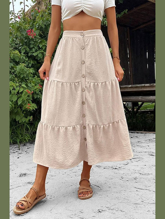 BUTTON DETAILED FLARE SKIRT - Doublju