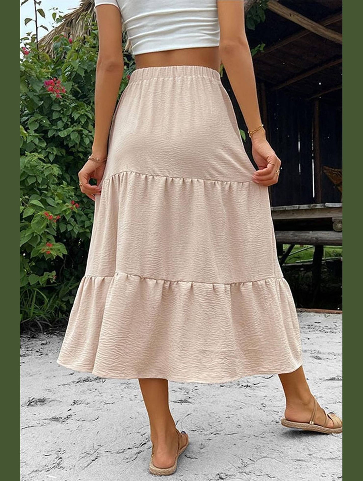 BUTTON DETAILED FLARE SKIRT - Doublju