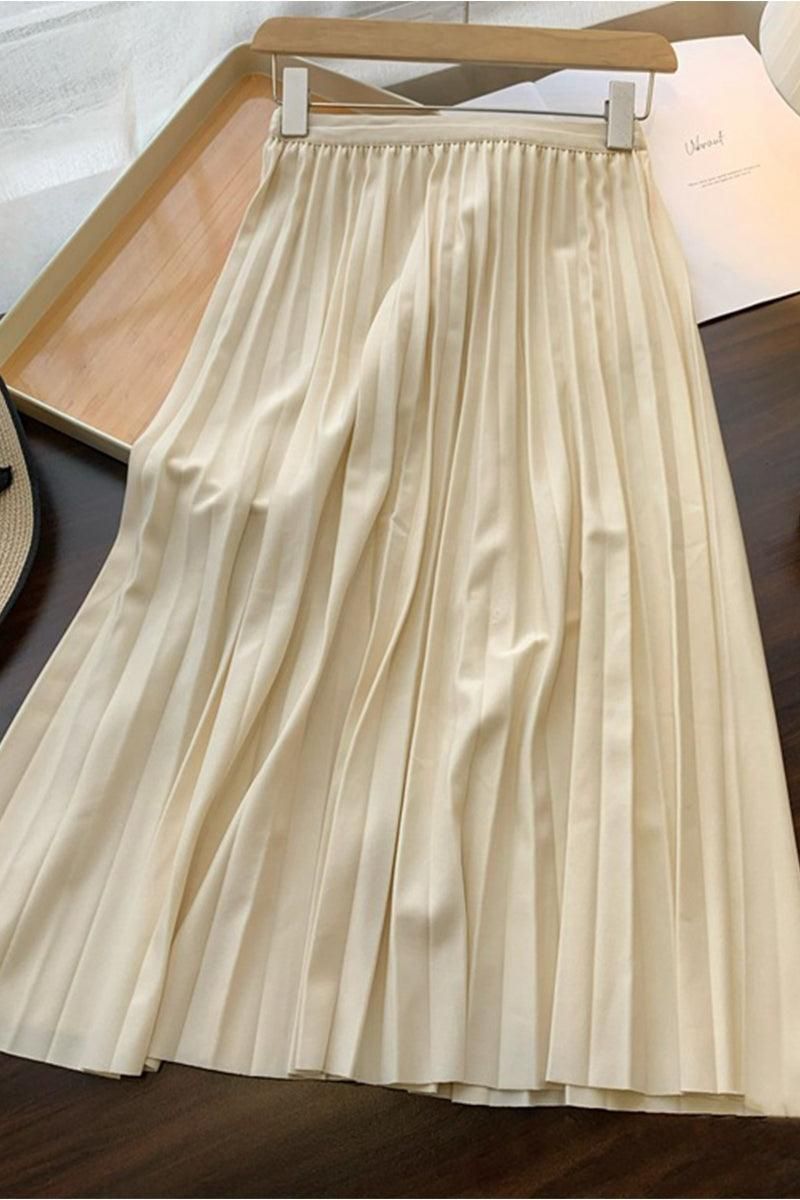 FREE SIZE PLEATED DAILY MIDI SKIRT - Doublju