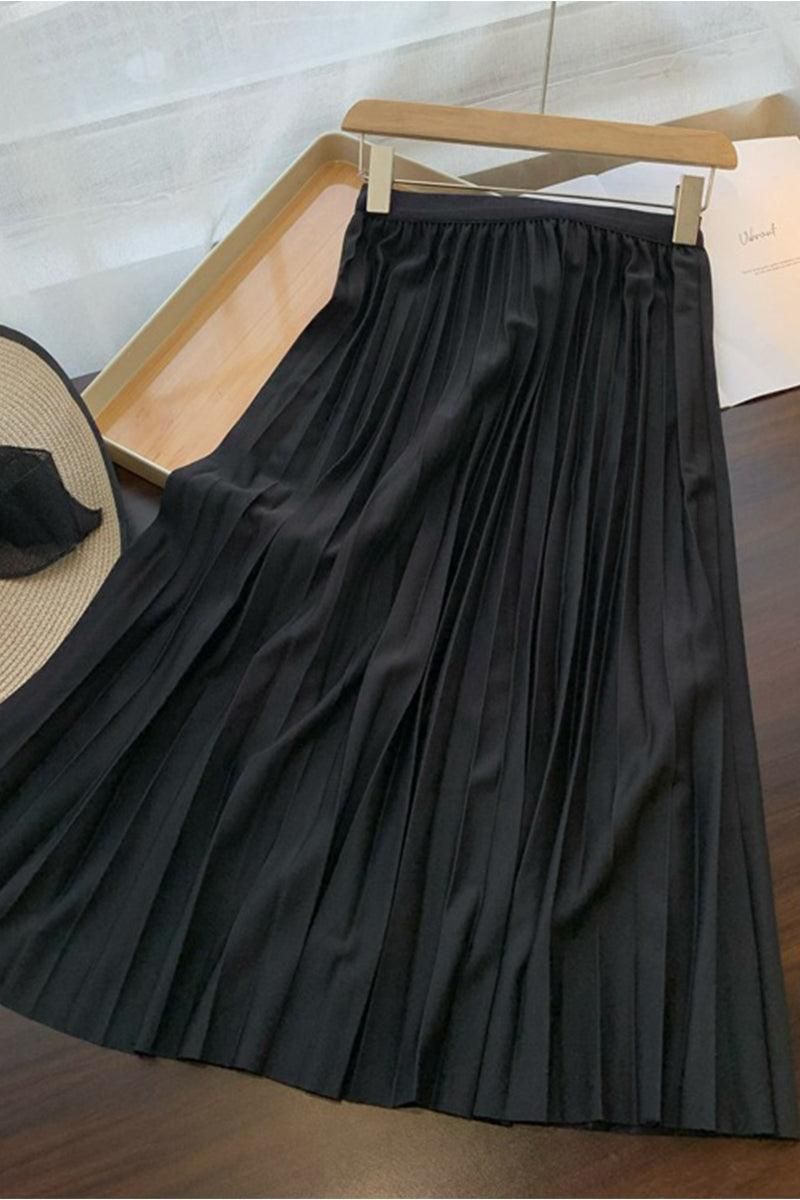 FREE SIZE PLEATED DAILY MIDI SKIRT - Doublju