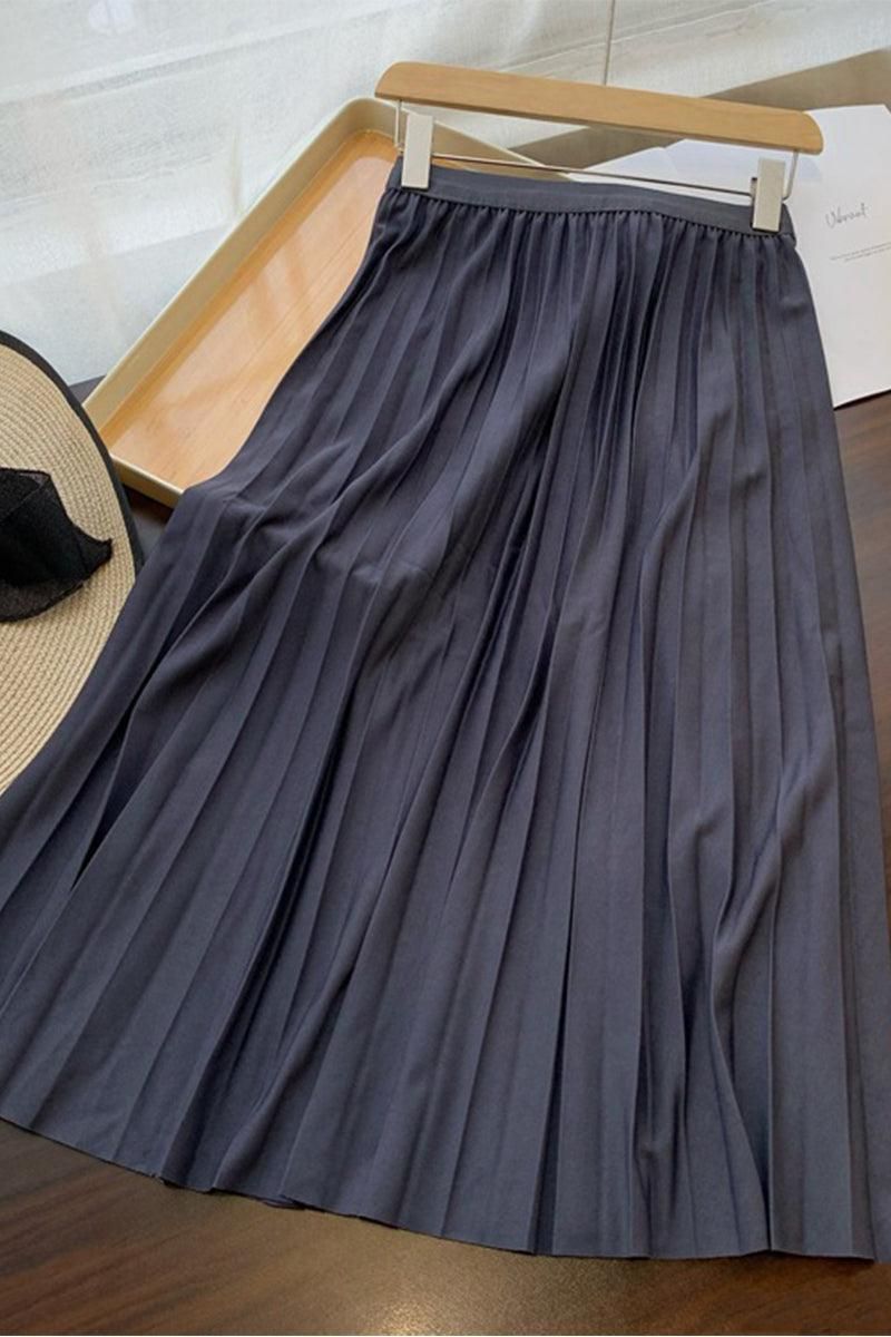 FREE SIZE PLEATED DAILY MIDI SKIRT - Doublju