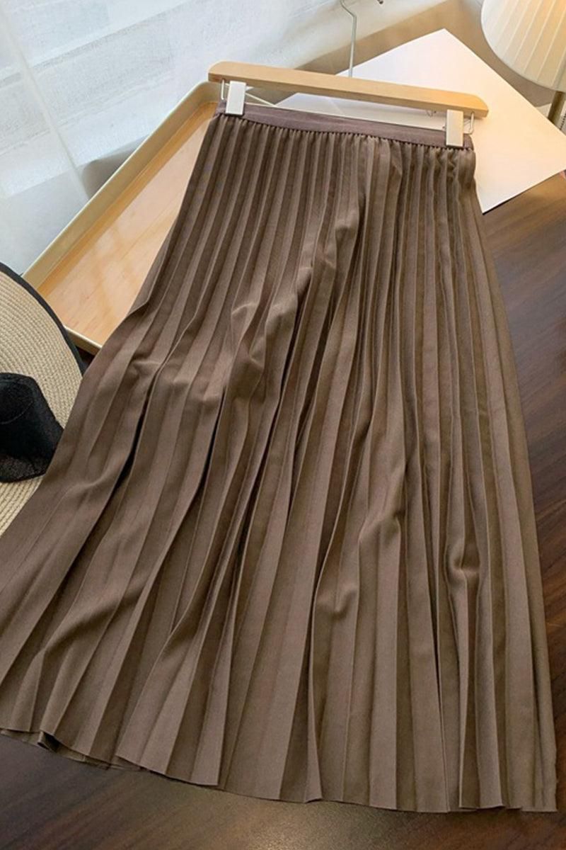 FREE SIZE PLEATED DAILY MIDI SKIRT - Doublju