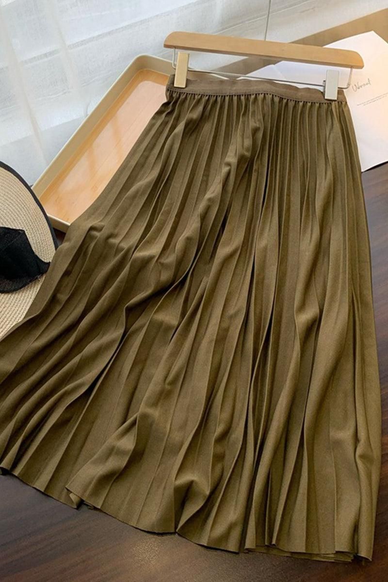 FREE SIZE PLEATED DAILY MIDI SKIRT - Doublju