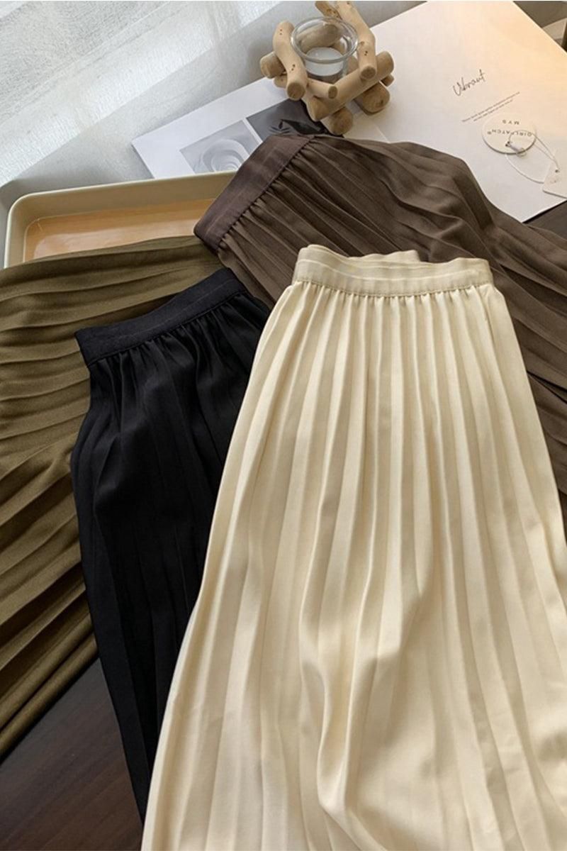 FREE SIZE PLEATED DAILY MIDI SKIRT - Doublju