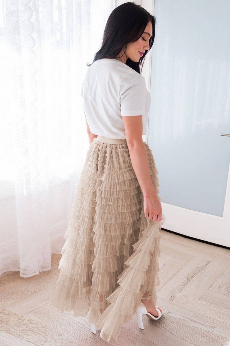 WOMEN NEW AUTUM FALL HIGH WAIST MESH A LINE SKIRT