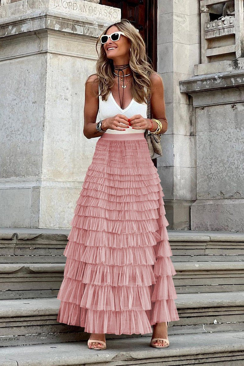 WOMEN NEW AUTUM FALL HIGH WAIST MESH A LINE SKIRT