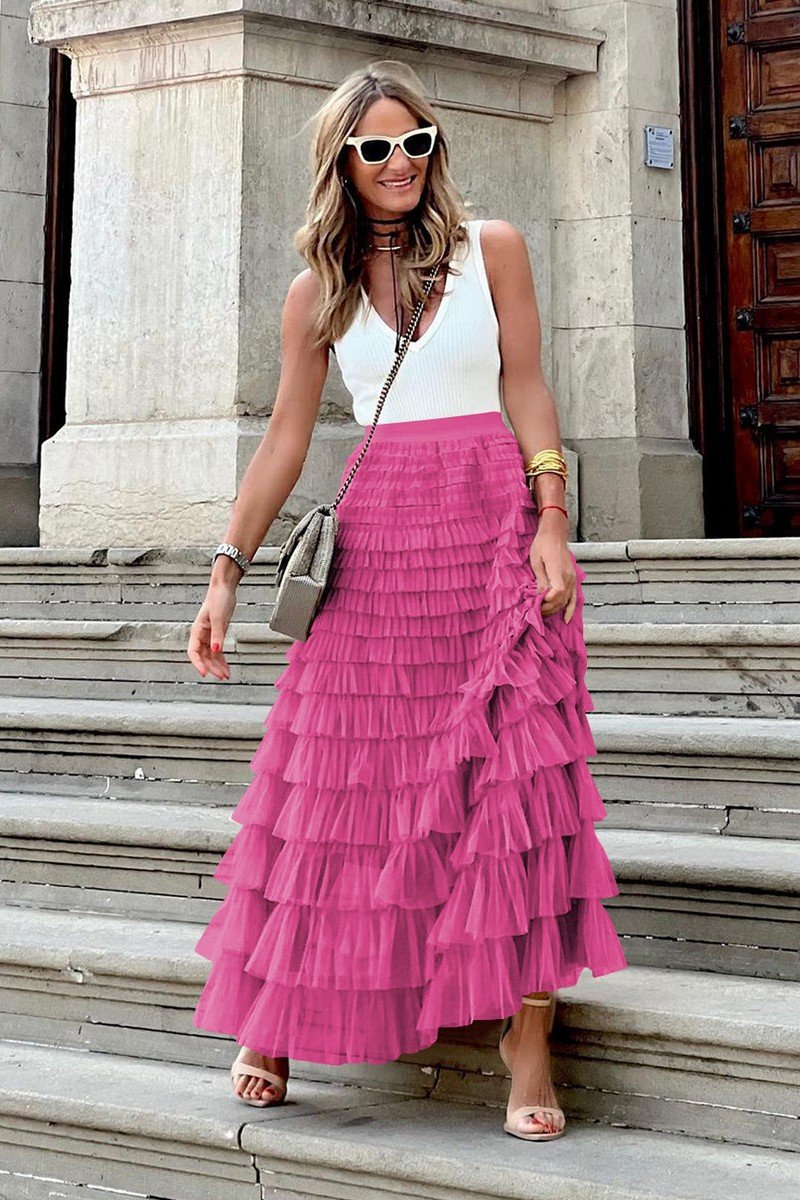 WOMEN NEW AUTUM FALL HIGH WAIST MESH A LINE SKIRT