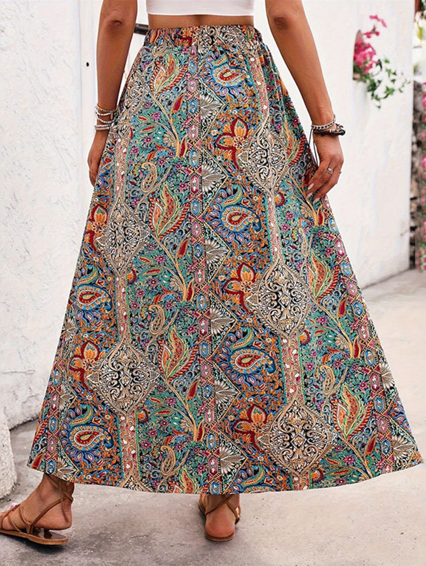 Famous Style Print Slit A-Line Skirt - S-XL