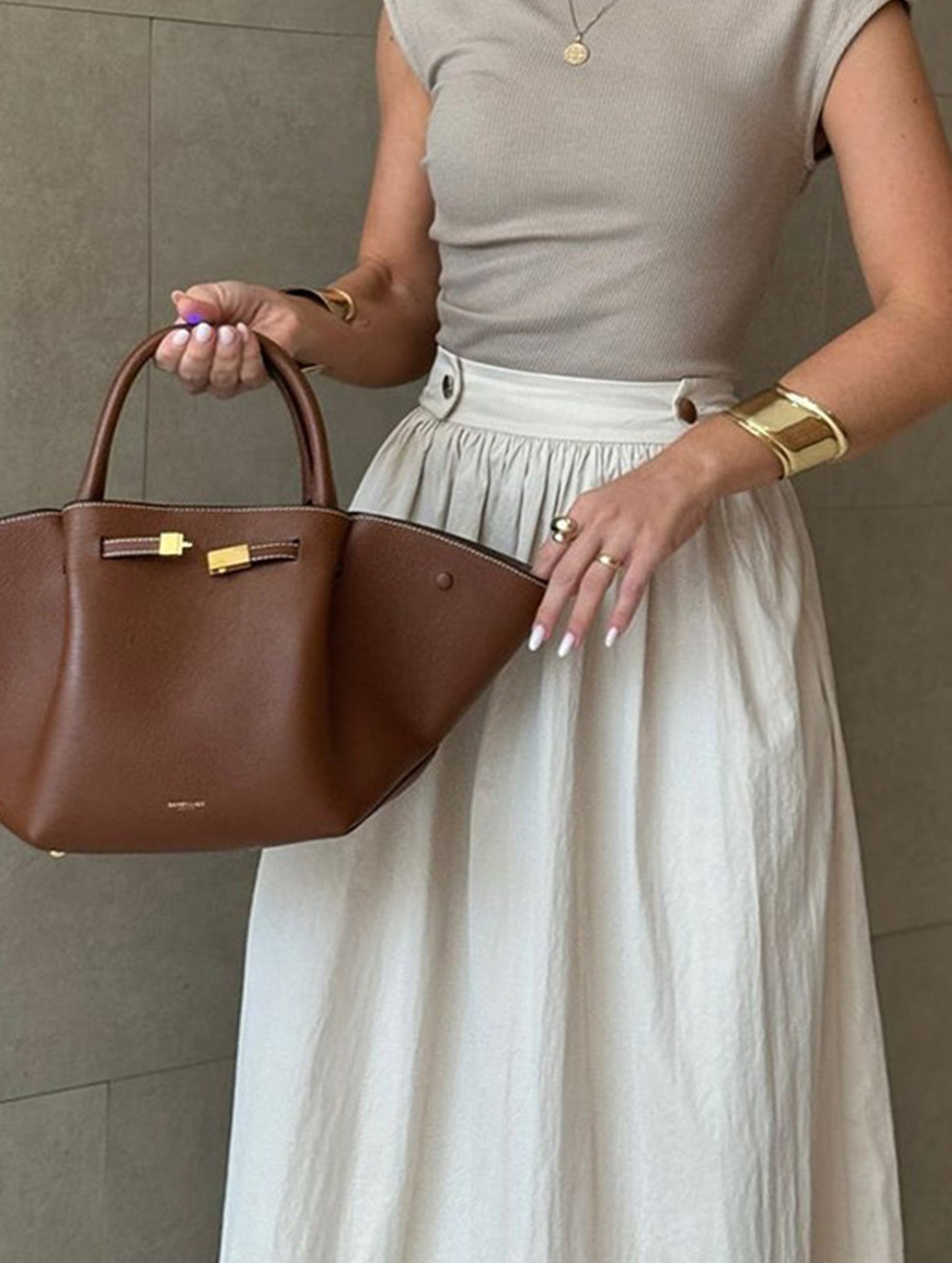 Solid Color Waist Drop Slimming Hemline Skirt ??Elegant Cotton Linen Midi Skirt