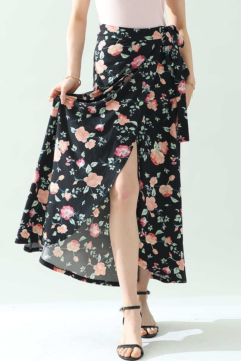 WOMEN'S BOHO SOLID & FLORAL HIGH WAISTED LONG SKIRT SUMMER BEACH MAXI WRAP SKIRTS WITH SLIT