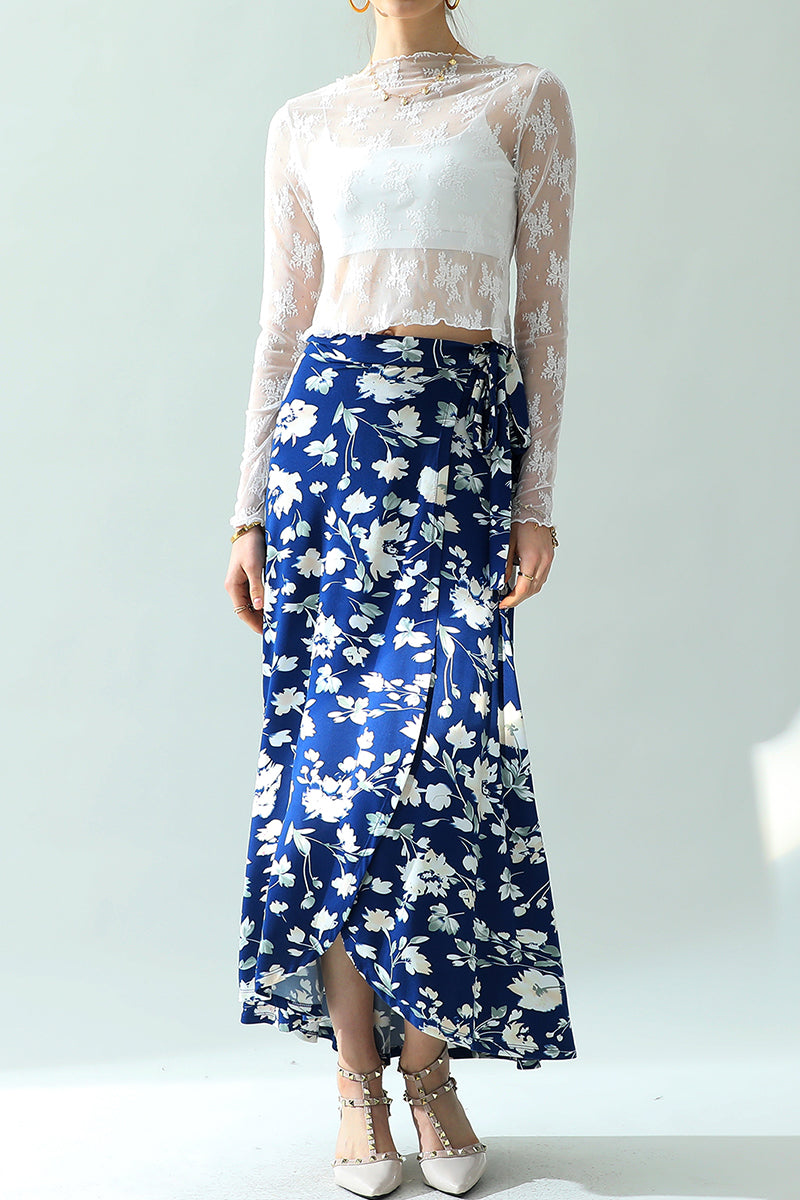 WOMEN'S BOHO SOLID & FLORAL HIGH WAISTED LONG SKIRT SUMMER BEACH MAXI WRAP SKIRTS WITH SLIT