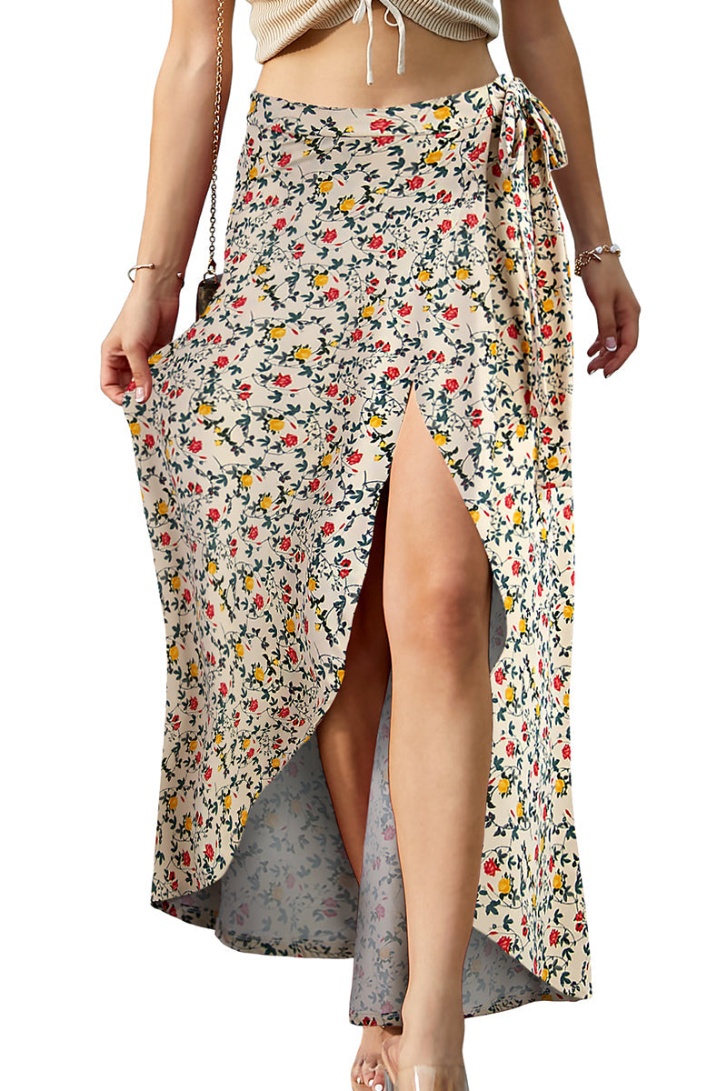 WOMEN'S BOHO SOLID & FLORAL HIGH WAISTED LONG SKIRT SUMMER BEACH MAXI WRAP SKIRTS WITH SLIT
