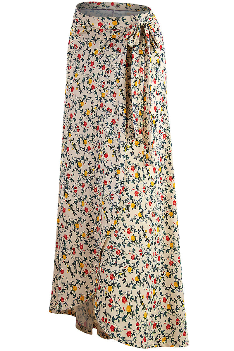 WOMEN'S BOHO SOLID & FLORAL HIGH WAISTED LONG SKIRT SUMMER BEACH MAXI WRAP SKIRTS WITH SLIT