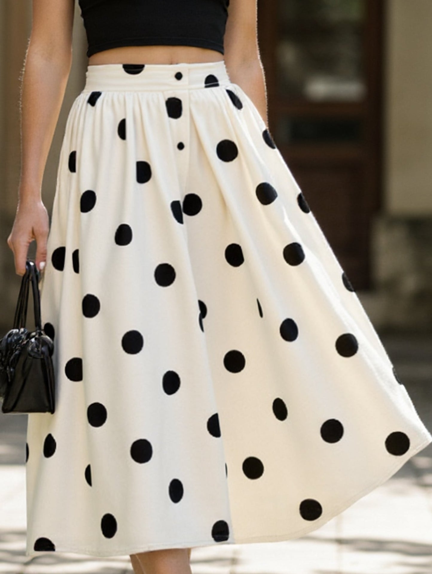 Polka dot printed retro elegant A-line skirt