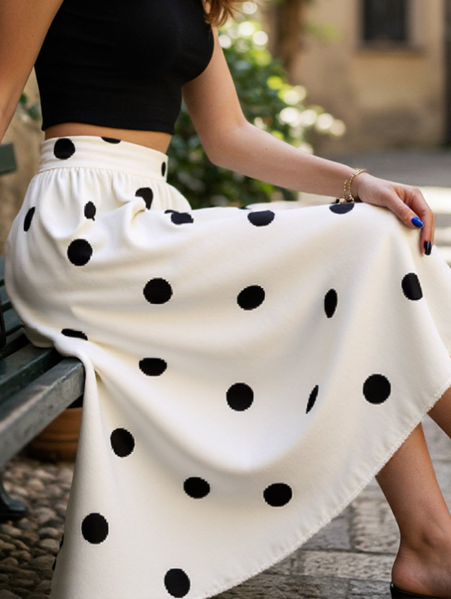 Polka dot printed retro elegant A-line skirt