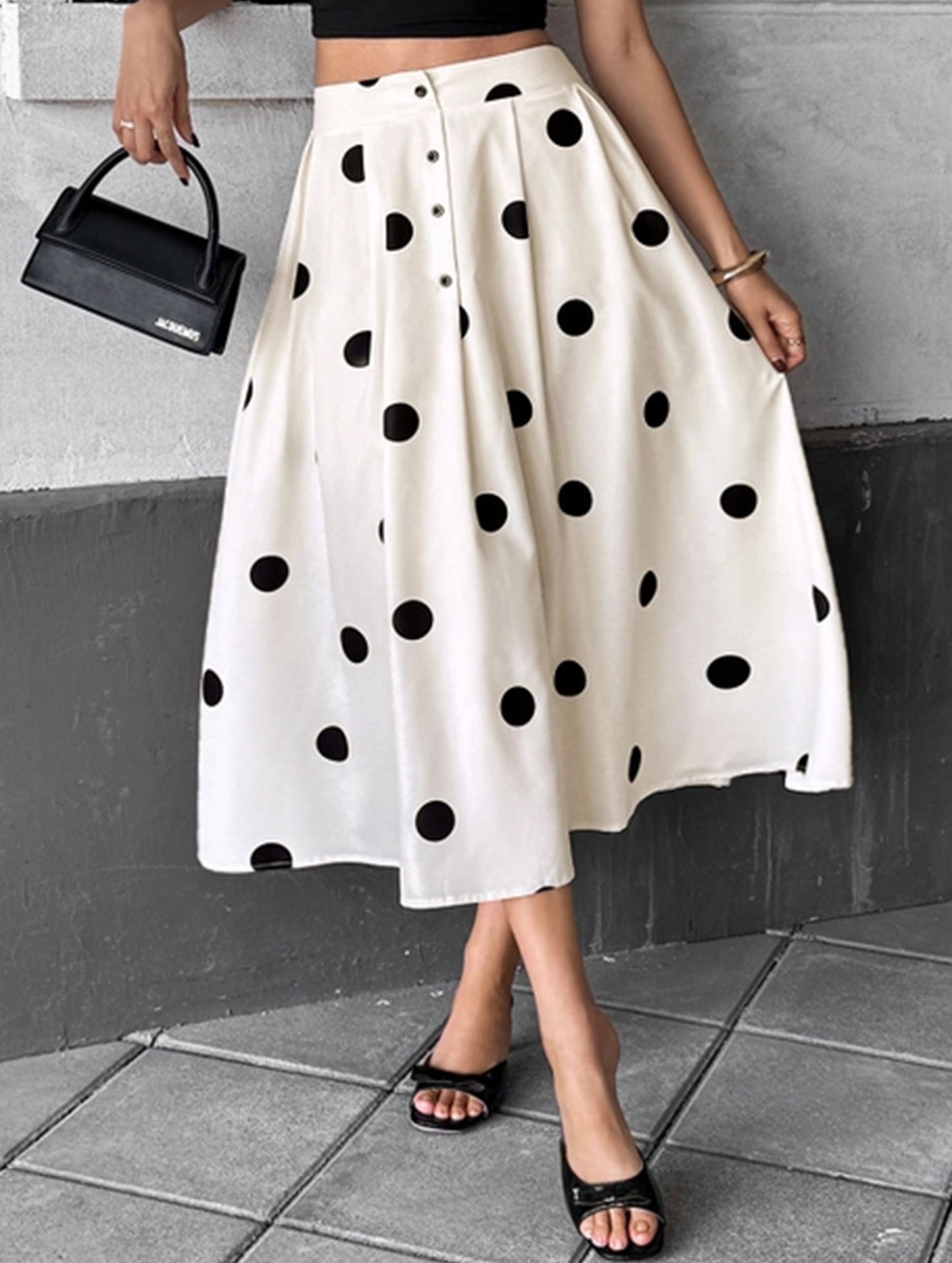 Polka dot printed retro elegant A-line skirt